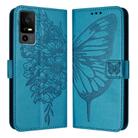 For TCL 40 R 5G Embossed Butterfly Leather Phone Case(Blue) - 1