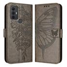 For TCL 306 Embossed Butterfly Leather Phone Case(Grey) - 1