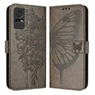 For TCL 405 / 406 / 408 Embossed Butterfly Leather Phone Case(Grey) - 1