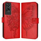 For TCL 505 Embossed Butterfly Leather Phone Case(Red) - 1