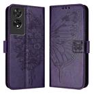 For TCL 505 Embossed Butterfly Leather Phone Case(Dark Purple) - 1