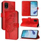 For TCL 502 Embossed Butterfly Leather Phone Case(Red) - 1