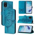 For TCL 502 Embossed Butterfly Leather Phone Case(Blue) - 1