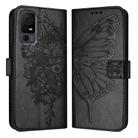 For TCL 40 XL / 40 T T608DL Embossed Butterfly Leather Phone Case(Black) - 2