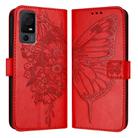 For TCL 40 XL / 40 T T608DL Embossed Butterfly Leather Phone Case(Red) - 2