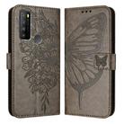 For TCL 30 XL T701DL Embossed Butterfly Leather Phone Case(Grey) - 2