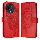 For TCL 60 SE NxtPaper / 605 Embossed Butterfly Leather Phone Case(Red) - 2