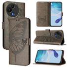 For TCL 60 SE NxtPaper / 605 Embossed Butterfly Leather Phone Case(Grey) - 1