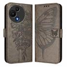 For TCL 60 SE NxtPaper / 605 Embossed Butterfly Leather Phone Case(Grey) - 2
