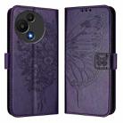 For TCL 60 SE NxtPaper / 605 Embossed Butterfly Leather Phone Case(Dark Purple) - 2