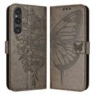 For Sony Xperia 1 V Embossed Butterfly Leather Phone Case(Grey) - 1