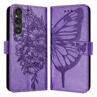 For Sony Xperia 1 V Embossed Butterfly Leather Phone Case(Light Purple) - 1