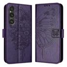 For Sony Xperia 1 V Embossed Butterfly Leather Phone Case(Dark Purple) - 1