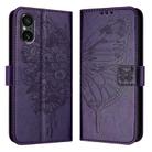 For Sony Xperia 5 V Embossed Butterfly Leather Phone Case(Dark Purple) - 1