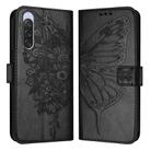 For Sony Xperia 10 V Embossed Butterfly Leather Phone Case(Black) - 1