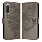 For Sony Xperia 10 V Embossed Butterfly Leather Phone Case(Grey) - 1