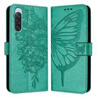 For Sony Xperia 10 V Embossed Butterfly Leather Phone Case(Green) - 1
