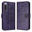 For Sony Xperia 10 V Embossed Butterfly Leather Phone Case(Dark Purple) - 1