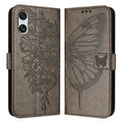 For Sony Xperia 10 VI Embossed Butterfly Leather Phone Case(Grey) - 1