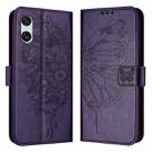 For Sony Xperia 10 VI Embossed Butterfly Leather Phone Case(Dark Purple) - 1