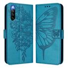 For Sony Xperia 10 IV Embossed Butterfly Leather Phone Case(Blue) - 2