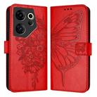 For Tecno Camon 20 Premier 5G Embossed Butterfly Leather Phone Case(Red) - 1