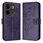 For Tecno Camon 20 / 20 Pro 4G Embossed Butterfly Leather Phone Case(Dark Purple) - 1