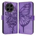 For Tecno Camon 30 4G / 5G Embossed Butterfly Leather Phone Case(Light Purple) - 1