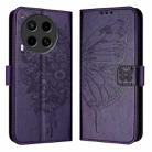 For Tecno Camon 30 4G / 5G Embossed Butterfly Leather Phone Case(Dark Purple) - 1