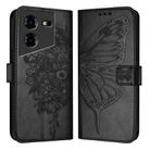 For Tecno Pova 5 Pro 5G Embossed Butterfly Leather Phone Case(Black) - 1