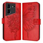 For Tecno Pova 5 Pro 5G Embossed Butterfly Leather Phone Case(Red) - 1