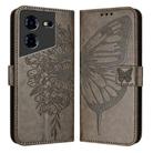 For Tecno Pova 5 Pro 5G Embossed Butterfly Leather Phone Case(Grey) - 1