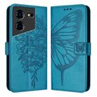 For Tecno Pova 5 Pro 5G Embossed Butterfly Leather Phone Case(Blue) - 1