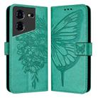 For Tecno Pova 5 Pro 5G Embossed Butterfly Leather Phone Case(Green) - 1