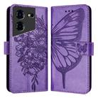 For Tecno Pova 5 Pro 5G Embossed Butterfly Leather Phone Case(Light Purple) - 1