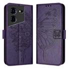 For Tecno Pova 5 Pro 5G Embossed Butterfly Leather Phone Case(Dark Purple) - 1
