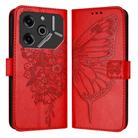 For Tecno Pova 6 5G Embossed Butterfly Leather Phone Case(Red) - 1