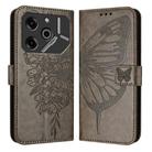 For Tecno Pova 6 5G Embossed Butterfly Leather Phone Case(Grey) - 1