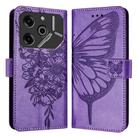 For Tecno Pova 6 5G Embossed Butterfly Leather Phone Case(Light Purple) - 1