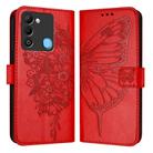For Tecno Spark 9 Embossed Butterfly Leather Phone Case(Red) - 1