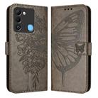 For Tecno Spark 9 Embossed Butterfly Leather Phone Case(Grey) - 1