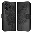 For Tecno Spark 10 Pro Magic Magenta Embossed Butterfly Leather Phone Case(Black) - 1