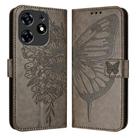 For Tecno Spark 10 Pro Magic Magenta Embossed Butterfly Leather Phone Case(Grey) - 1