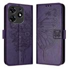 For Tecno Spark 10 Pro Magic Magenta Embossed Butterfly Leather Phone Case(Dark Purple) - 1