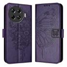 For Tecno Spark 20 Pro+ Embossed Butterfly Leather Phone Case(Dark Purple) - 1