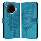 For Tecno Camon 30 Pro Embossed Butterfly Leather Phone Case(Blue) - 2