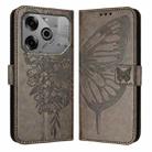 For Tecno Pova 6 Neo Embossed Butterfly Leather Phone Case(Grey) - 2