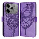 For Tecno Pova 6 Neo Embossed Butterfly Leather Phone Case(Light Purple) - 2