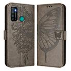 For Tecno Camon 15 Embossed Butterfly Leather Phone Case(Grey) - 2