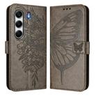 For Tecno Camon 40 Pro 4G Embossed Butterfly Leather Phone Case(Grey) - 2